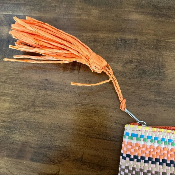 Women's Multicolor Zippered Paper Tassel Pouch GUC - Picture 4 of 7